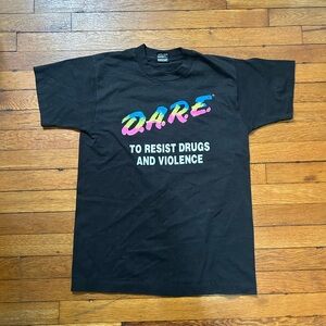 Vintage 90s D.A.R.E. Black Graphic Tee with Rainbow Logo size M